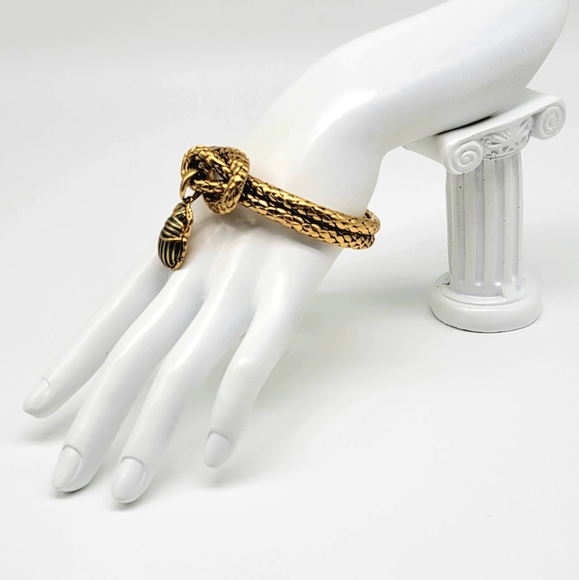 Roberto Cavalli AMAZING and RARE Gold Egyptian Scarab Charm Bangle Bracelet - Picture 10 of 15